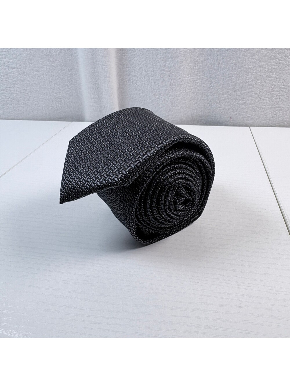 Alfani Slim Tie Charcoal Black Basketweave Geometric Mens Skinny Necktie Modern